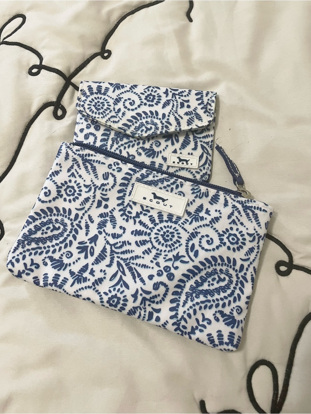 Scout Blue and White Paisley Pouch and Wallet Set